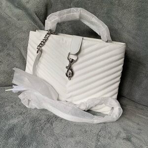 NWT Rebecca Minkoff EDIE Large Top Handle Leather Satchel White